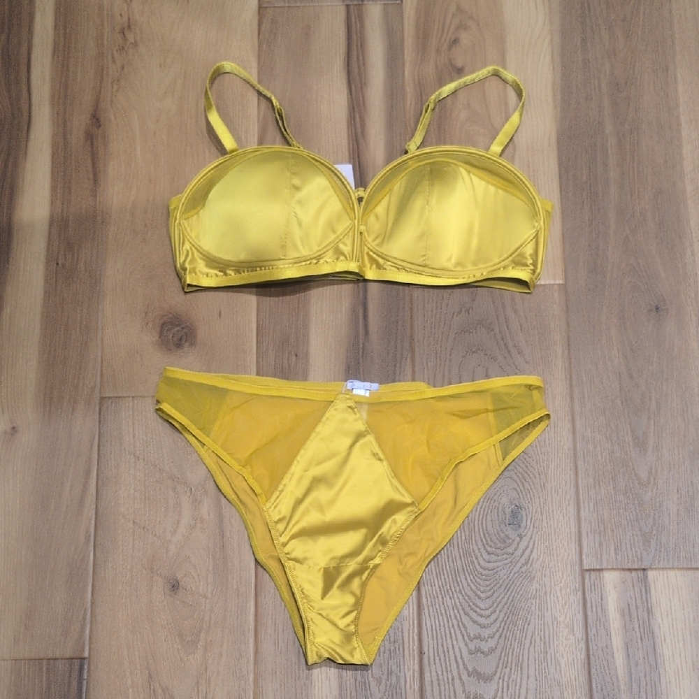 Yellow Satin Lingerie Set